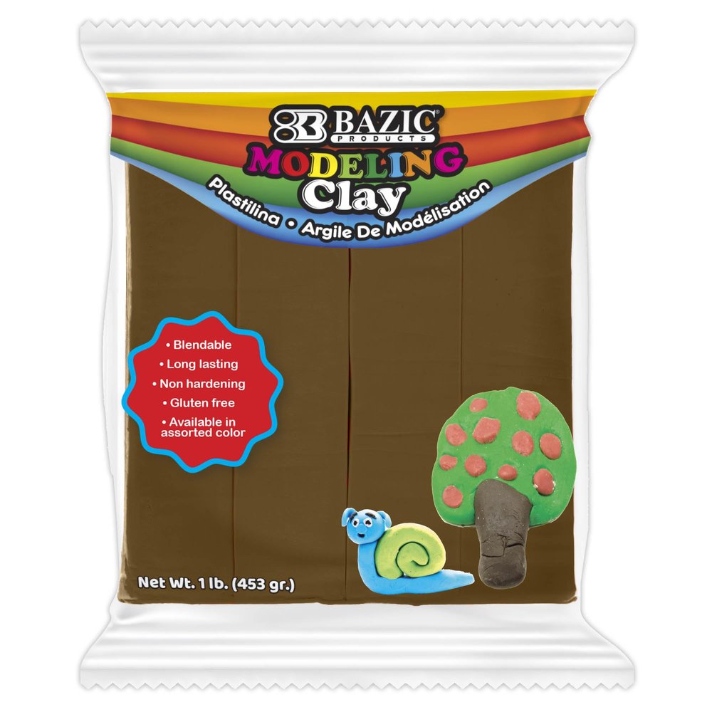 BAZIC Products Modeling Clay Brown Color 1 LB, Light Dough Art Craft, Non Toxic Gift for Artist Kids Toddler Boys Girls, Bulk for Classroom, 1-Pack