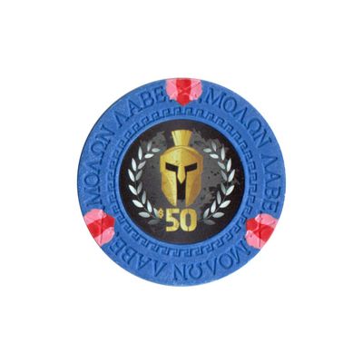 Versa Games Spartan Clay Poker Chips in 13.5g Weight Pack of 50 (Choose Colors) (Blue)