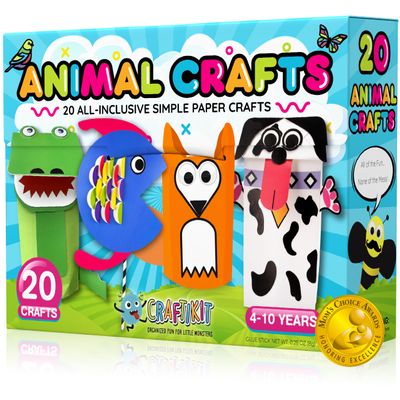 Craftikit 20 Award-Winning Animal Toddler Arts and Crafts for Kids Ages 3-10 Years, All-Inclusive Animal Craft Kits, Fun Toddler Craft Box for Girls, Boys in Preschool