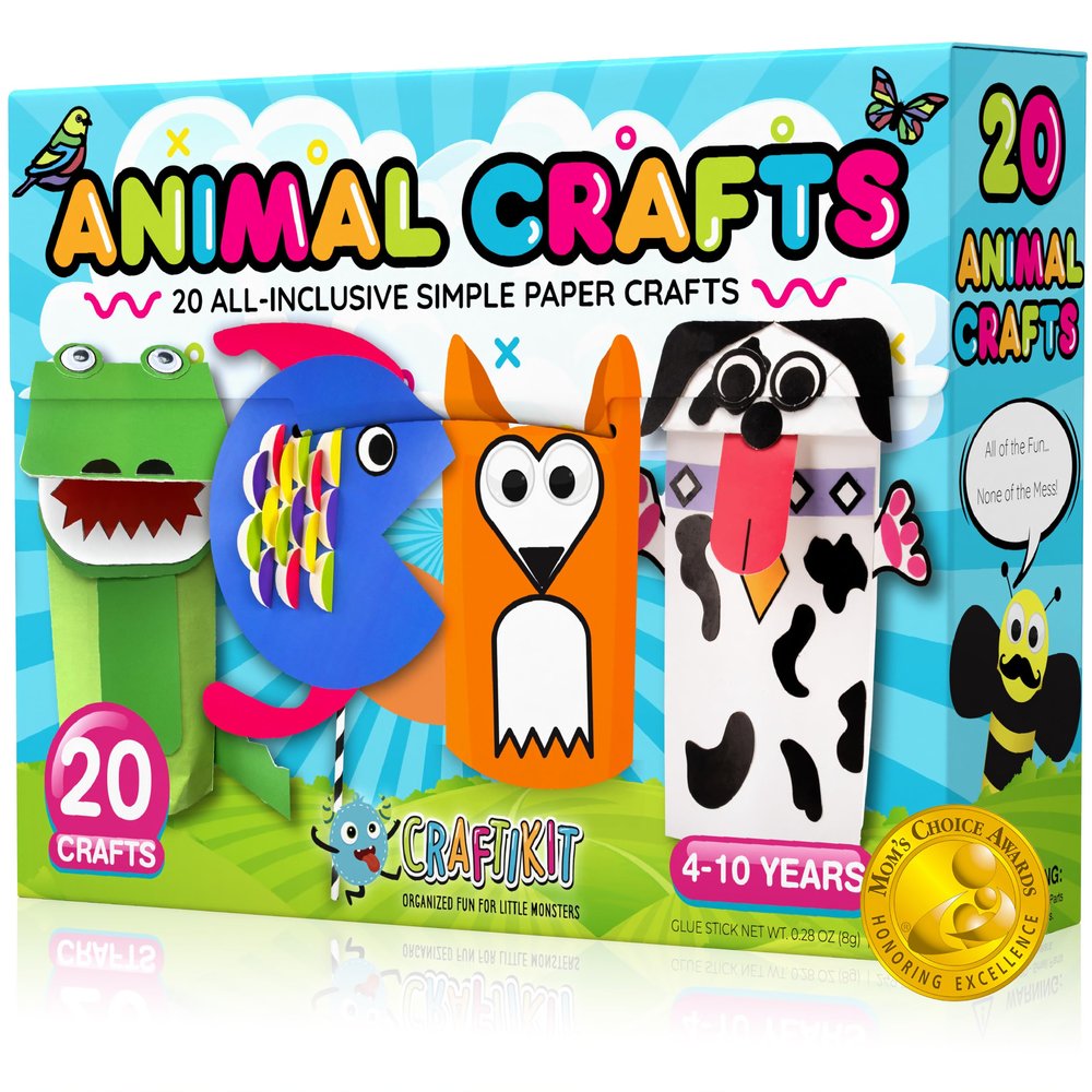 Craftikit 20 Award-Winning Animal Toddler Arts and Crafts for Kids Ages 3-10 Years, All-Inclusive Animal Craft Kits, Fun Toddler Craft Box for Girls, Boys in Preschool