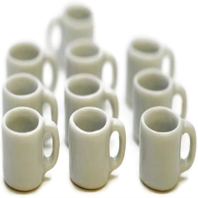 10-Piece Mini White Ceramic Coffee Mugs & Tea Cups Set Miniature Dollhouse Drinkware for Kitchen Display, Food Styling, and Decorative Crafts