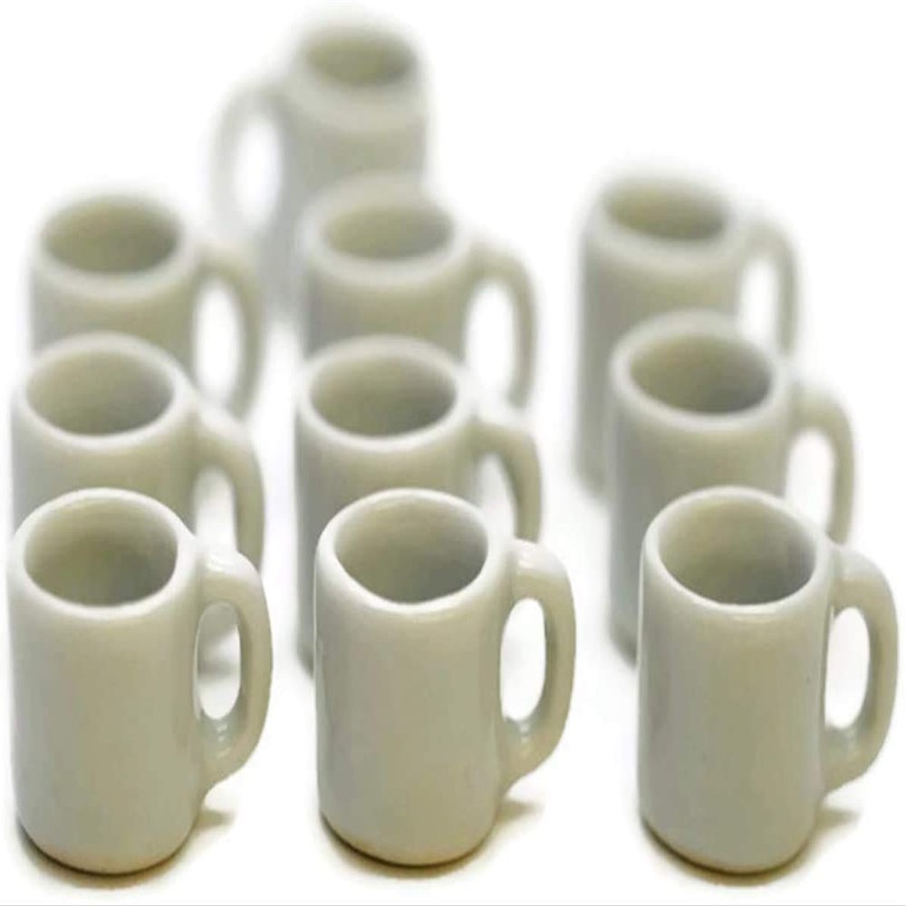 10-Piece Mini White Ceramic Coffee Mugs & Tea Cups Set  Miniature Dollhouse Drinkware for Kitchen Display, Food Styling, and Decorative Crafts
