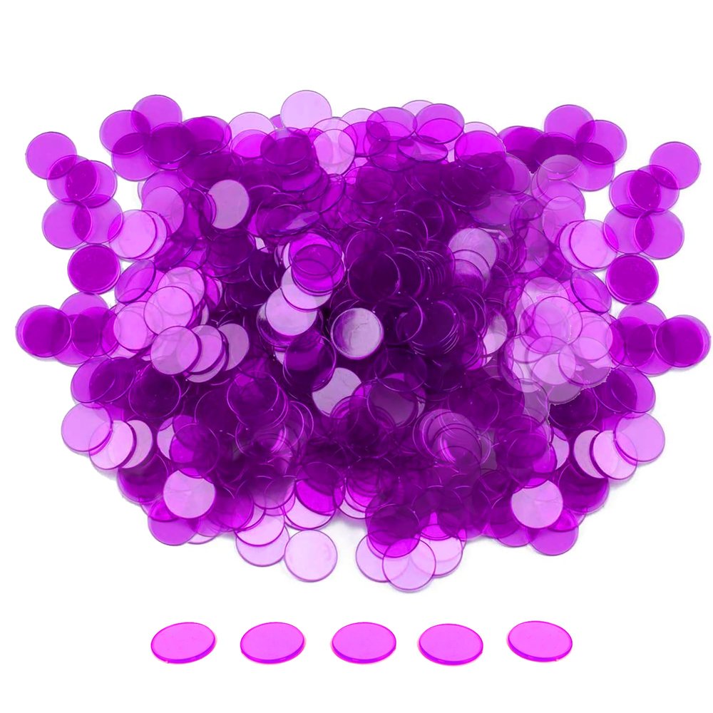 GSE Games & Sports Expert Purple Bingo Chips, 1,000 Pieces 3/4-Inch High-Contrast Transparent Counting Chips for Bingo Games, Parties