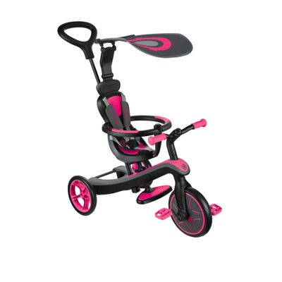Globber 4-in-1 Toddler Trike Push Bike Stroller Learning Tricycle for Toddlers Converts Into Balance Bike Safe Outdoor Ride On Toys for Kids (Pink)