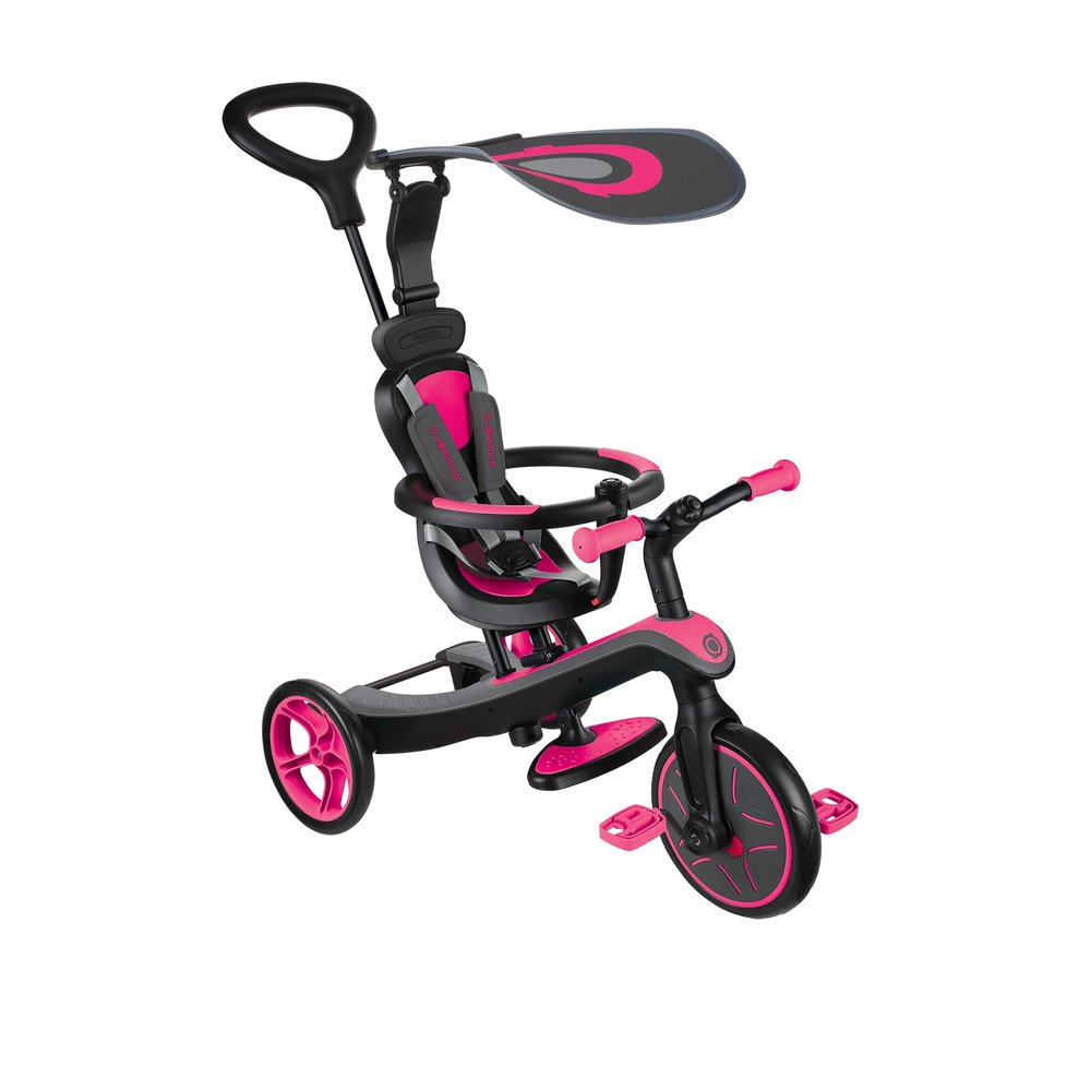 Globber 4-in-1 Toddler Trike Push Bike Stroller  Learning Tricycle for Toddlers Converts Into Balance Bike  Safe Outdoor Ride On Toys for Kids (Pink)