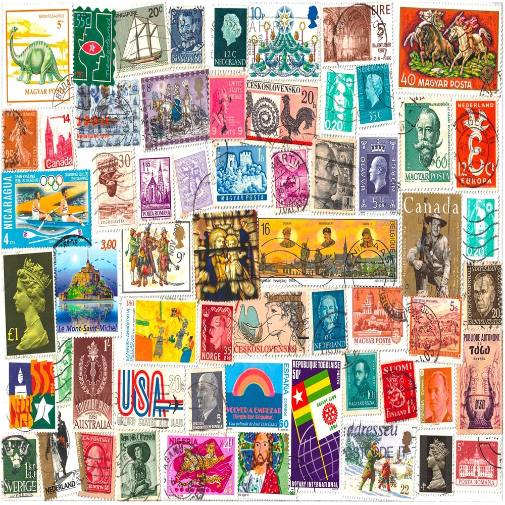 1000 Stamps from World Countries Mixed Philately Used Postage Stamps Off Paper