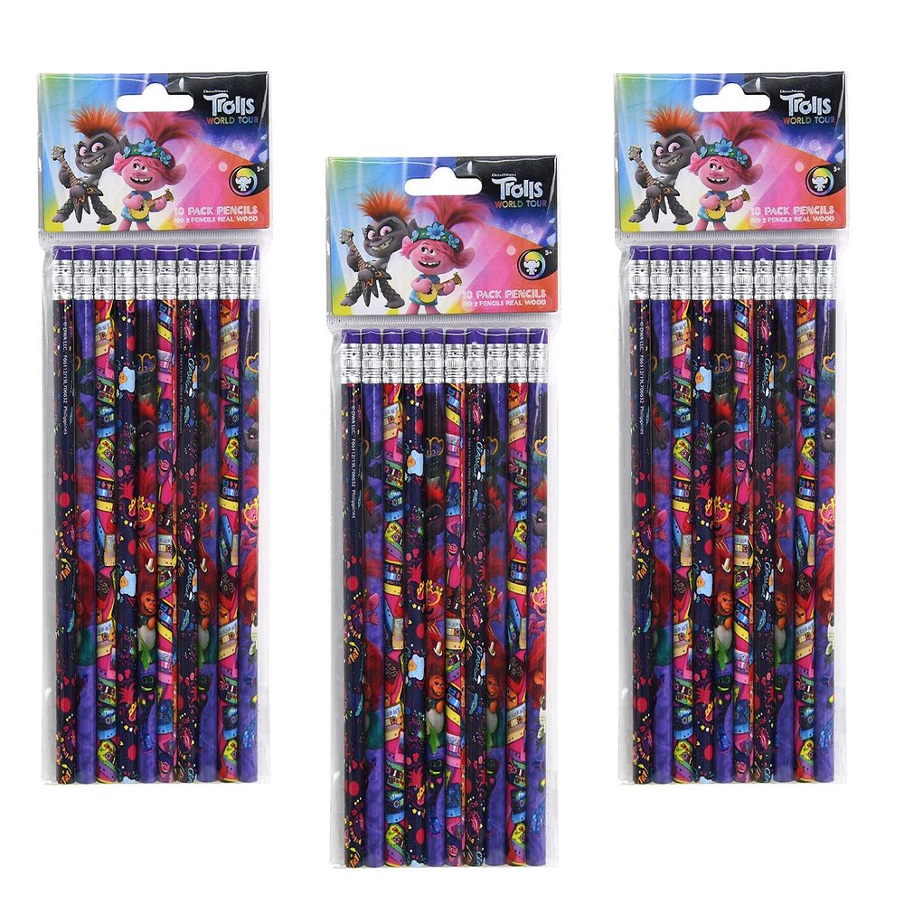 3-Pack Trolls World Tour 10ct #2 Wood Pencils (30 Total)