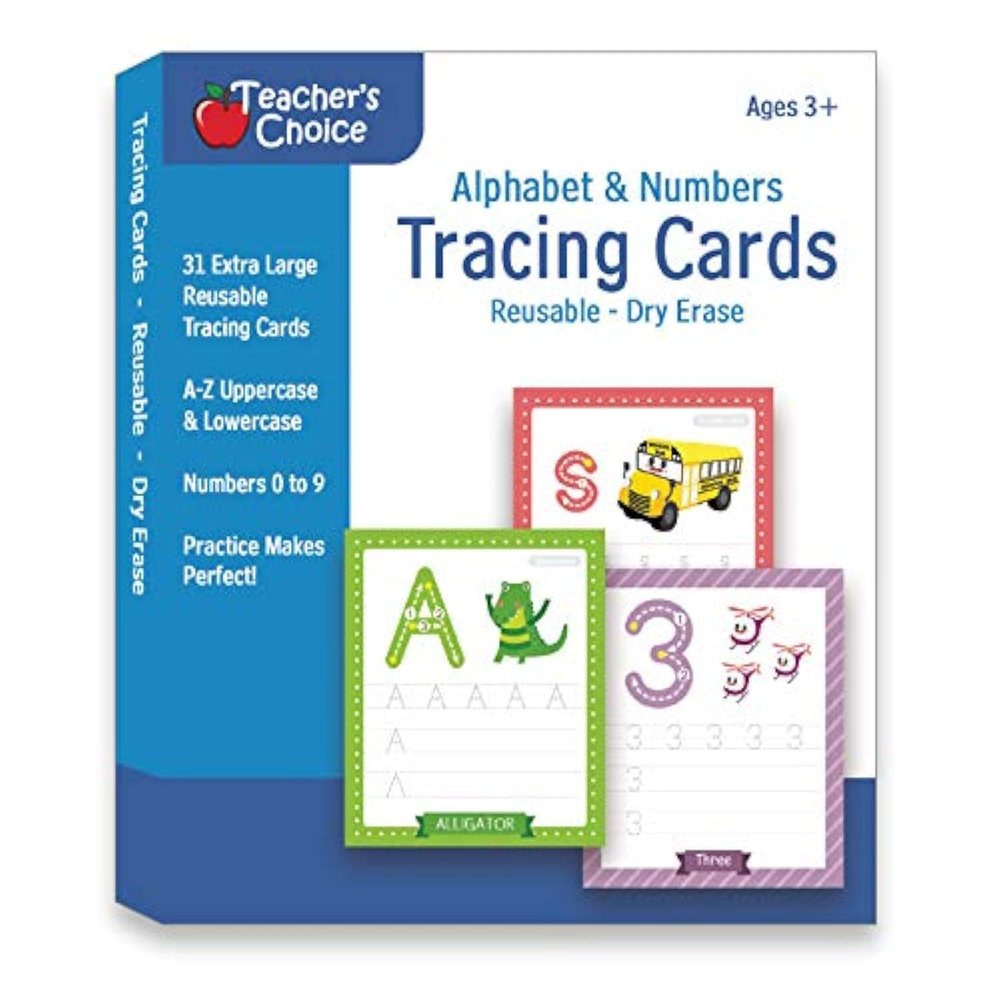 Alphabet & Number Tracing Cards, Reusable, Dry Erase, Upper & Lower Case, 31 Large Reusable, Repetitive Tracing Cards, Improve Writing Skills, Flash Cards - Stocking Stuffer