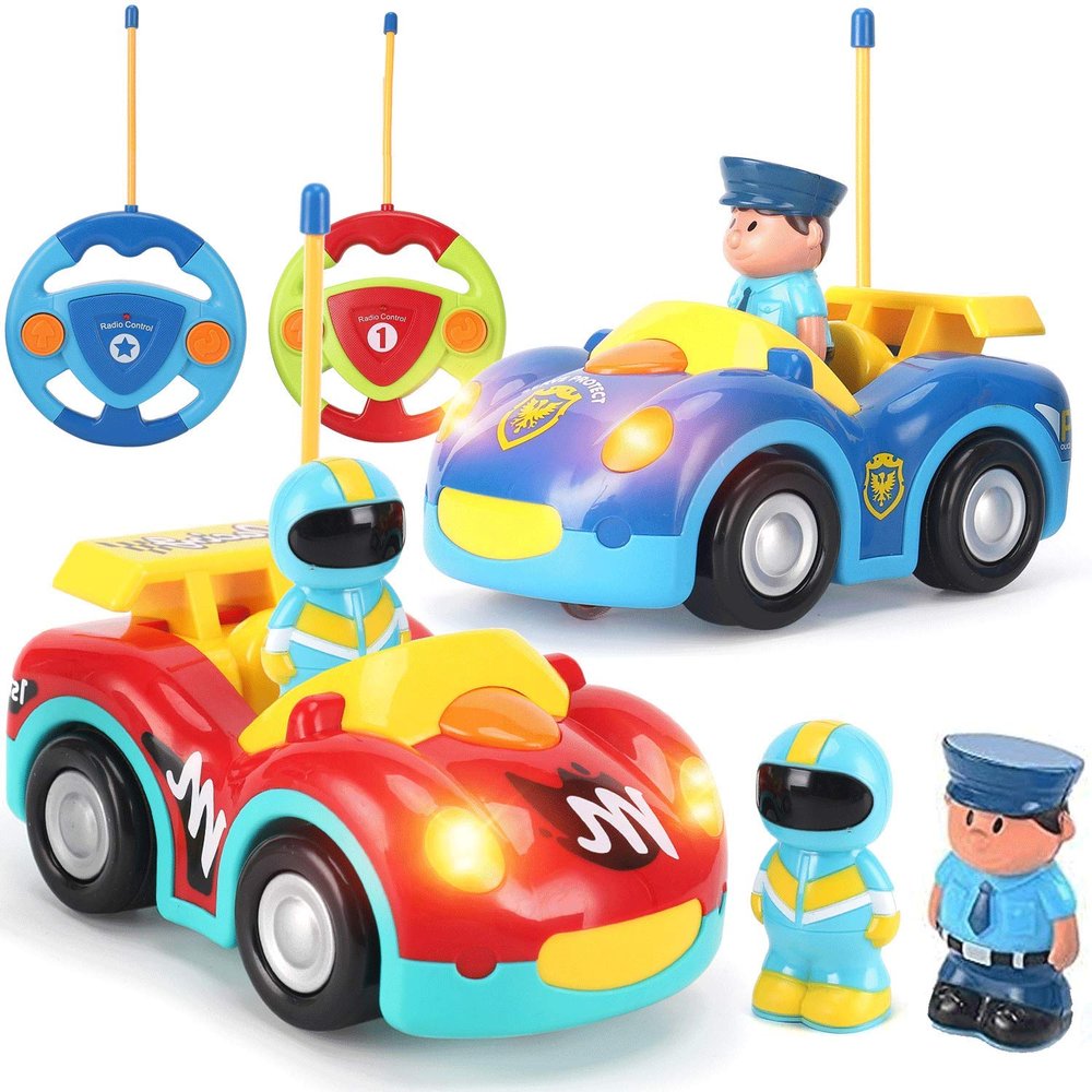 Liberty Imports My First Cartoon RC Remote Control Cars for Toddlers Ages 1-3, Radio Control Toy for Baby, Kids 18 Months+ (Race Car + Police Car)