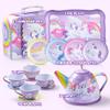 JOYIN Unicorn Tea Party Set for Little Girls, Pretend Purple Tin Teapot Set, Princess Tea Time Play Kitchen Toy with Teapot, Cup, Plate, Carrying Case for Kids Toddler Age 3+, Birthday Gifts view 2