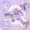 JOYIN Unicorn Tea Party Set for Little Girls, Pretend Purple Tin Teapot Set, Princess Tea Time Play Kitchen Toy with Teapot, Cup, Plate, Carrying Case for Kids Toddler Age 3+, Birthday Gifts view 3