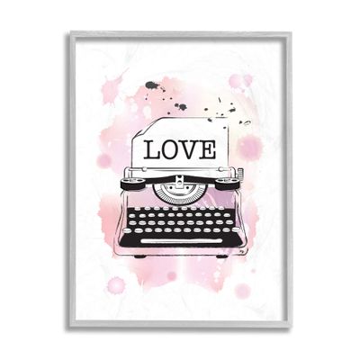 Stupell Industries Retro Pink Typewriter Love Text Paint Splash, Design by Martina Pavlova Grey Framed Wall Art, 16 x 20