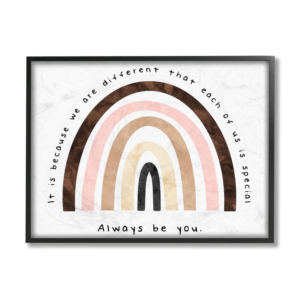 Stupell Industries Always Be You Phrase Inspirational Diversity Rainbow, Design by Erica Billups Black Framed Wall Art, 16 x 20, Multi-Color