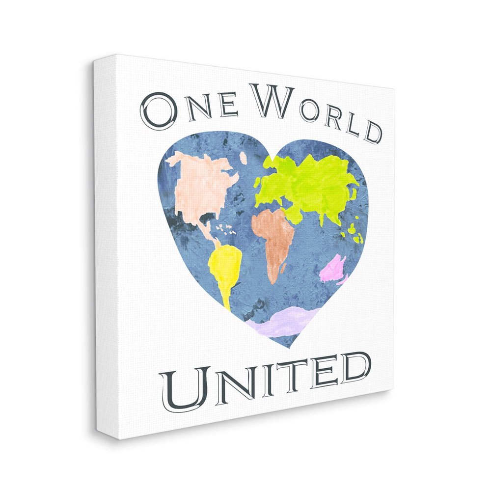 Stupell Industries One World United Phrase Abstract Heart Shaped Globe
