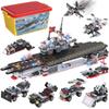 Liberty Imports 825pc Military Aircraft Carrier Fleet Construction Bricks Toy - 8-in-1 Naval Battleship Models with Navy Vehicles, Jets & More - Compatible with Major Brands - Storage Case Included view 1
