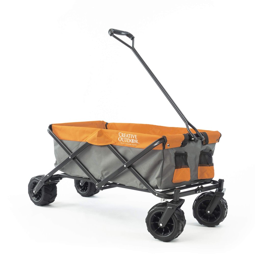 Creative Outdoor Wagon for Kids Push Pull Collapsible Stroller Folding Cart for Cargo, Supports Upto 150lbs Weight Capacity | All Terrain | Beach Park Garden Sports & Camping | Orange & Gray