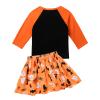 Agoky Infant Baby Girls Halloween Costume Long Sleeve Cartoon Pattern Printed Tops with Bowknot Pleated Short Skirt Orange 18-24 Months view 2