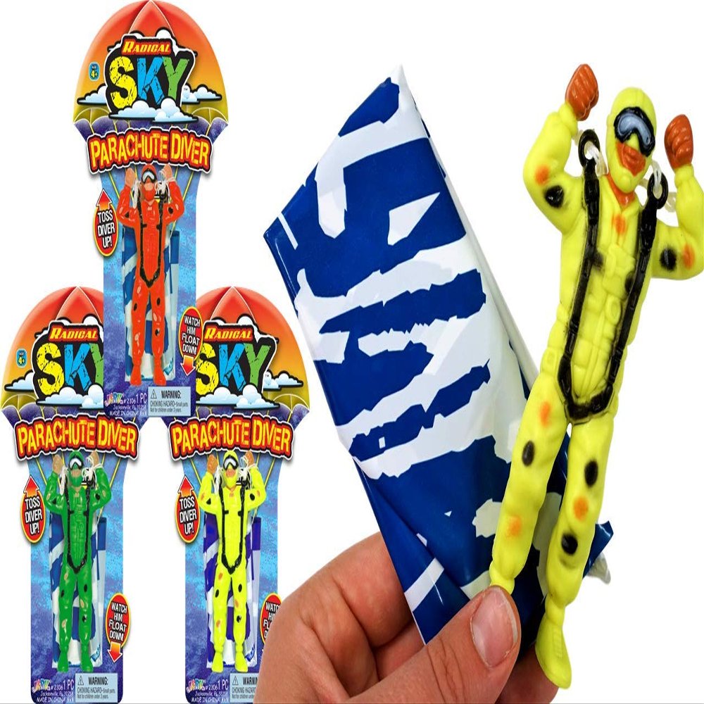 JA-RU Parachute Toys for Kids (3 Pack) Assorted Colors Parachute Men Toy Figures, Outdoor Throwing Toys, Party Favors for Boys, Classroom Prizes, & Goodie Bag Stuffers. 2306-3s