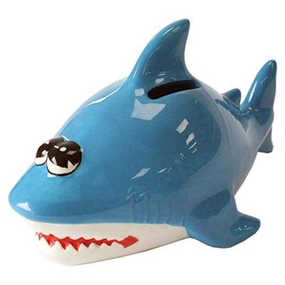 Crockery Critters - Sharks Money Bank from Deluxebase. Novelty Ceramic Shark Piggy Bank. Cute Oceanic Creature Savings Box with Rubber Stopper, Decorative Gift.