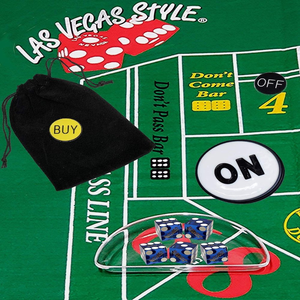Cyber-Deals Craps Starter Kit Sets, Featuring Authentic Las Vegas Casino Table-Played Dice with Clear Acrylic Dice Boat (Boulder Station (Blue Polished))