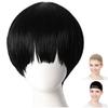 CaseEden Cosplay Wig, Terrestrial Shonen Hanako-kun, Short, Black, Black Hair, White Melce Wig Net, Set of 2 view 1