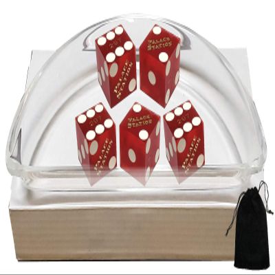 Set of 5 Las Vegas Casino 19mm Craps Dice, Clear Acrylic Dice Boat, Black Velvet Pouch (Palace Station (Red Frosted))