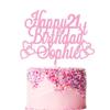 Personalized Happy Birthday Cake Topper | Custom Birthday Cake Decoration with Any Name Any Age 16 18 21 40 60 | Double Sided Glitter Card | Baby Pink view 1