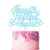 Personalized Happy Birthday Cake Topper | Custom Birthday Cake Decoration with Any Name Any Age 16 18 21 40 60 | Double Sided Glitter Card | Baby Blue view 1