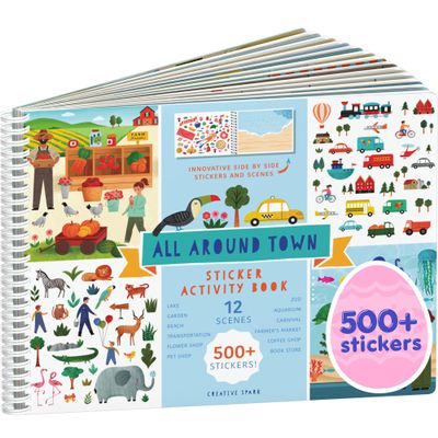 All Around Town 500+ Kids Sticker Book by Cupkin Fun Toddler Travel Activity Coloring and Sticker Book, 12 Coloring Pages 12 Side by Side Scenes for Children's of 2-8 Years, Valentines Gifts for Kids