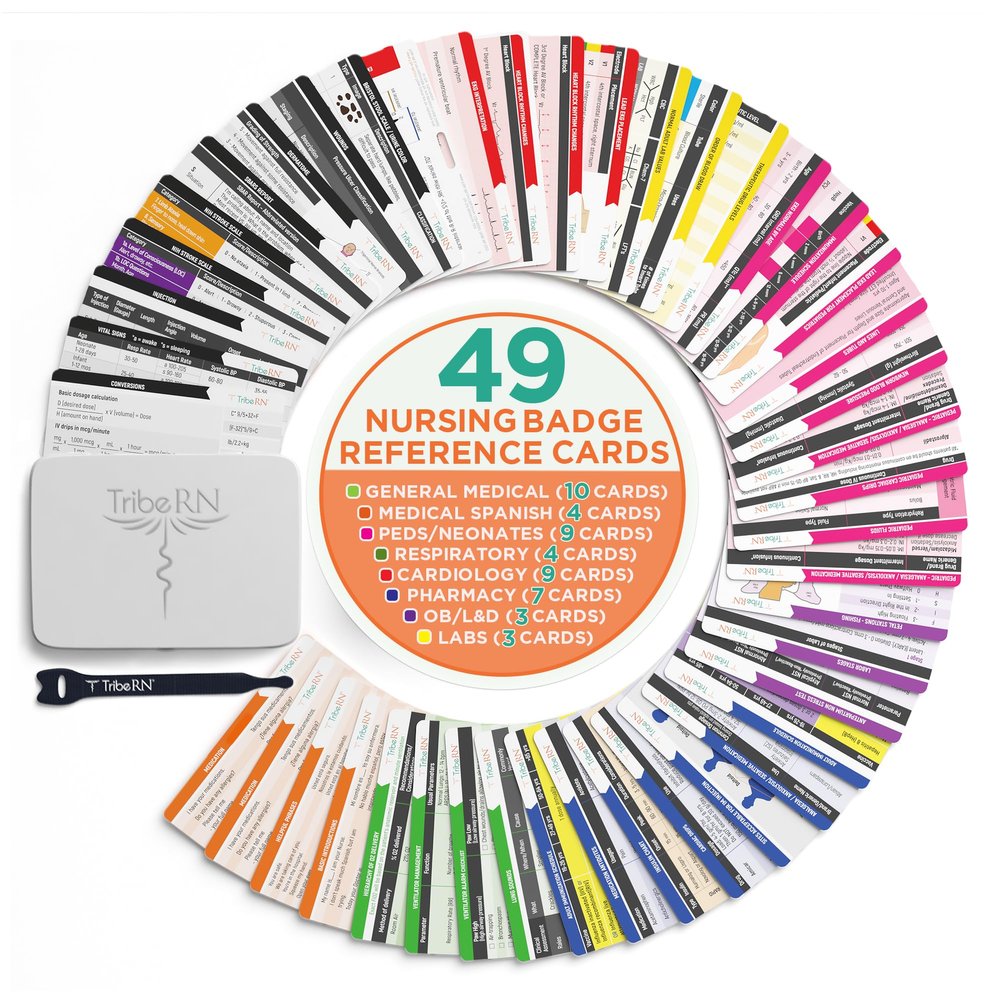 Badge Guru 2.0 by Tribe RN - 49 Nursing Reference Cards for Med School and Nursing School Students - Cheat Sheet Flash Cards