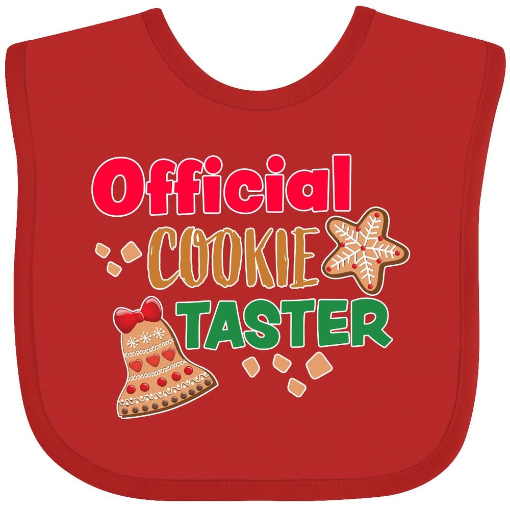 inktastic Christmas Official Cookie Taster with Bell and Star Cookie Baby Bib Red 380e3