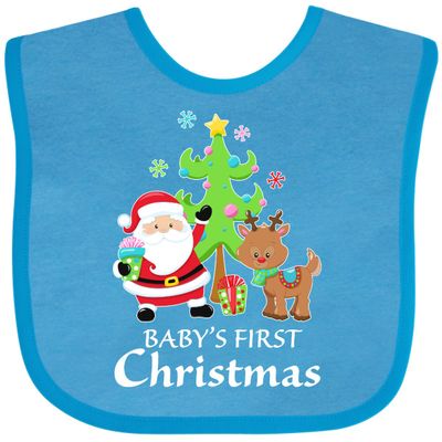 inktastic Baby's 1st Christmas with Santa Reindeer and Tree Baby Bib Turquoise 383e4