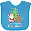 inktastic Baby's 1st Christmas with Santa Reindeer and Tree Baby Bib Turquoise 383e4 view 1