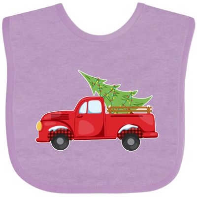 inktastic Christmas Vintage Truck with Christmas Tree Baby Bib Lavender 39181
