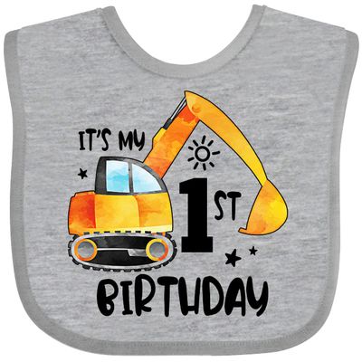 inktastic Construction Truck It's My 1st Birthday Baby Bib Heather Grey 3a617