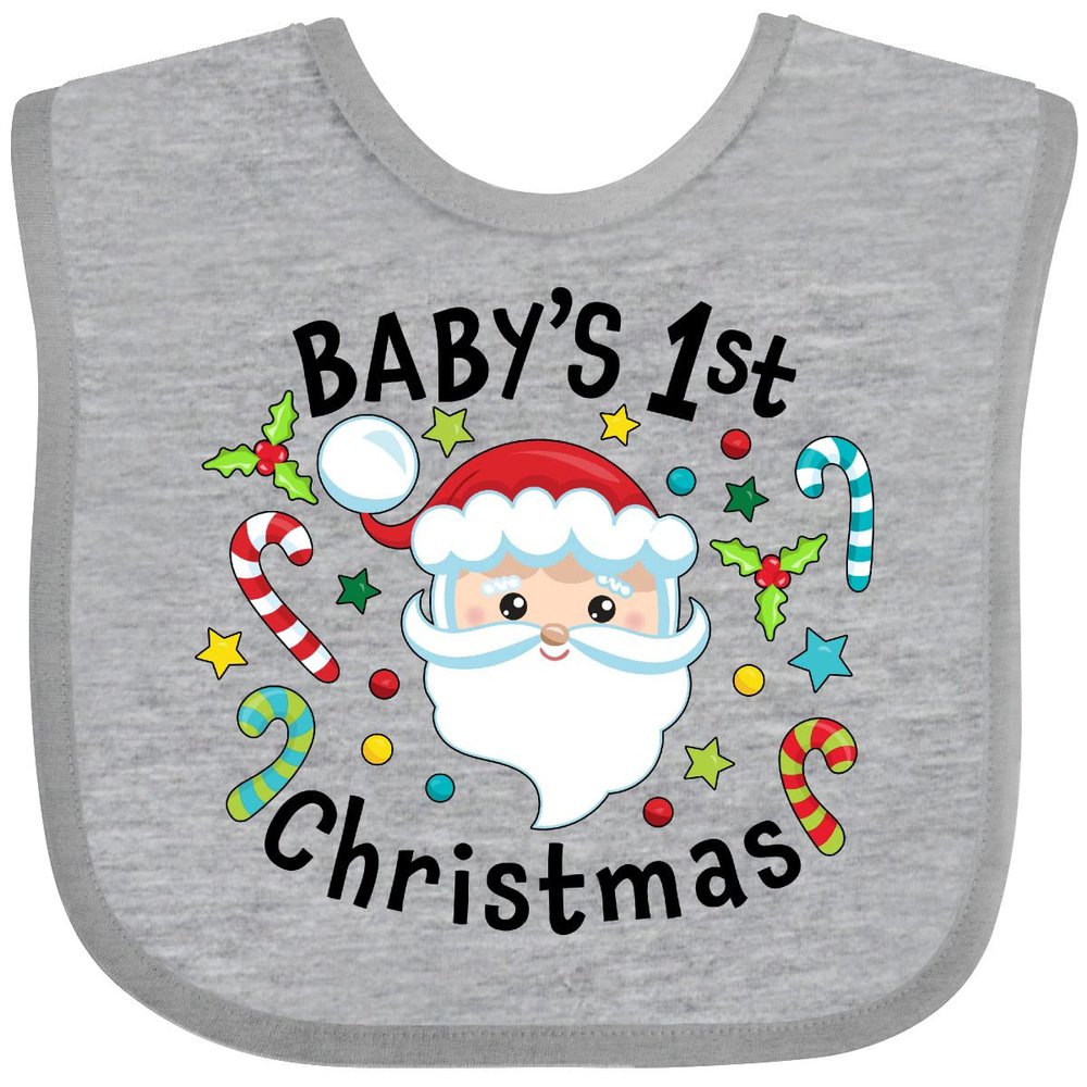 inktastic Baby's 1st Christmas Santa with Candy Canes Baby Bib Heather Grey 38fc4