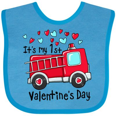 inktastic It's My 1st Valentine's Day Fire Truck Baby Bib Turquoise 39a29