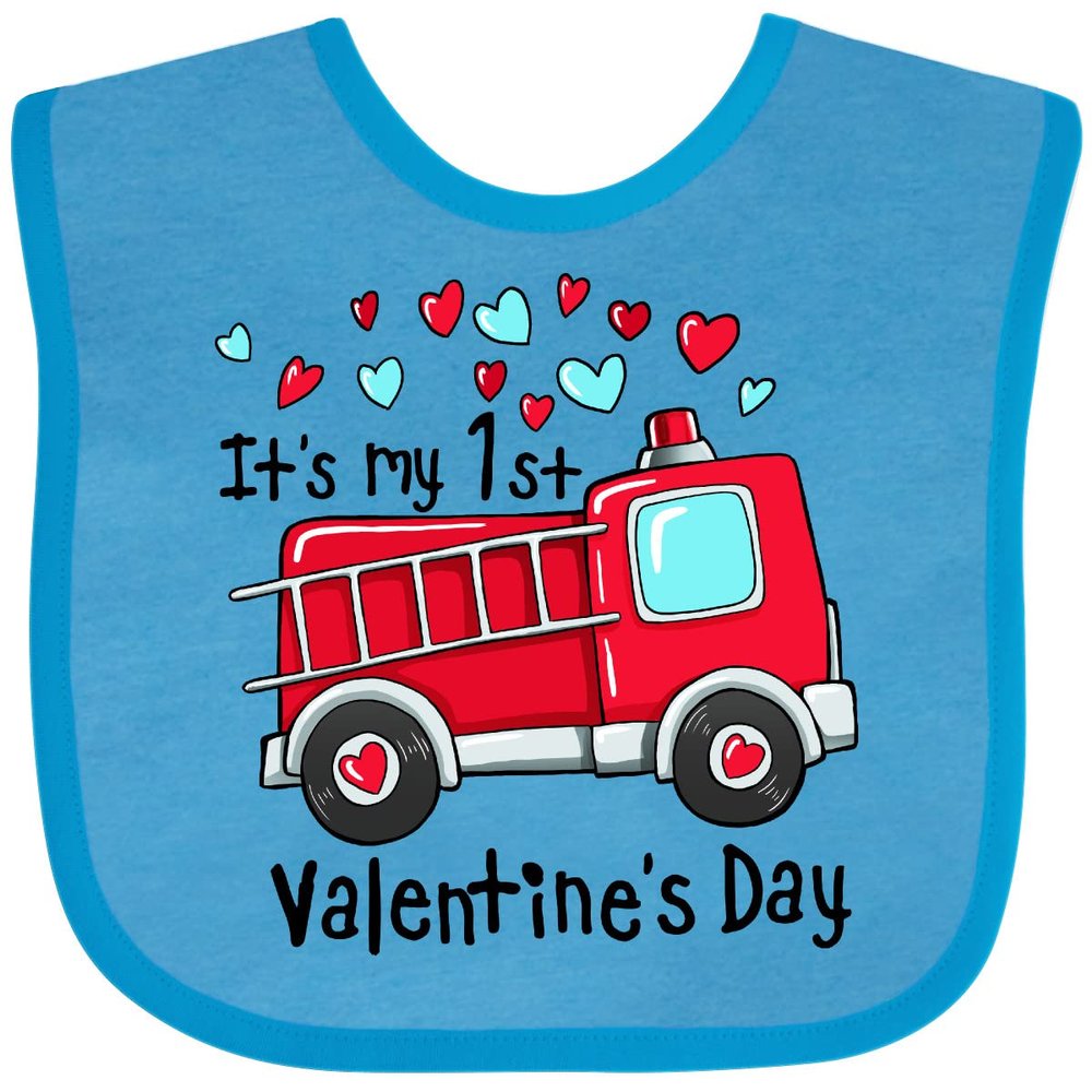 inktastic It's My 1st Valentine's Day Fire Truck Baby Bib Turquoise 39a29