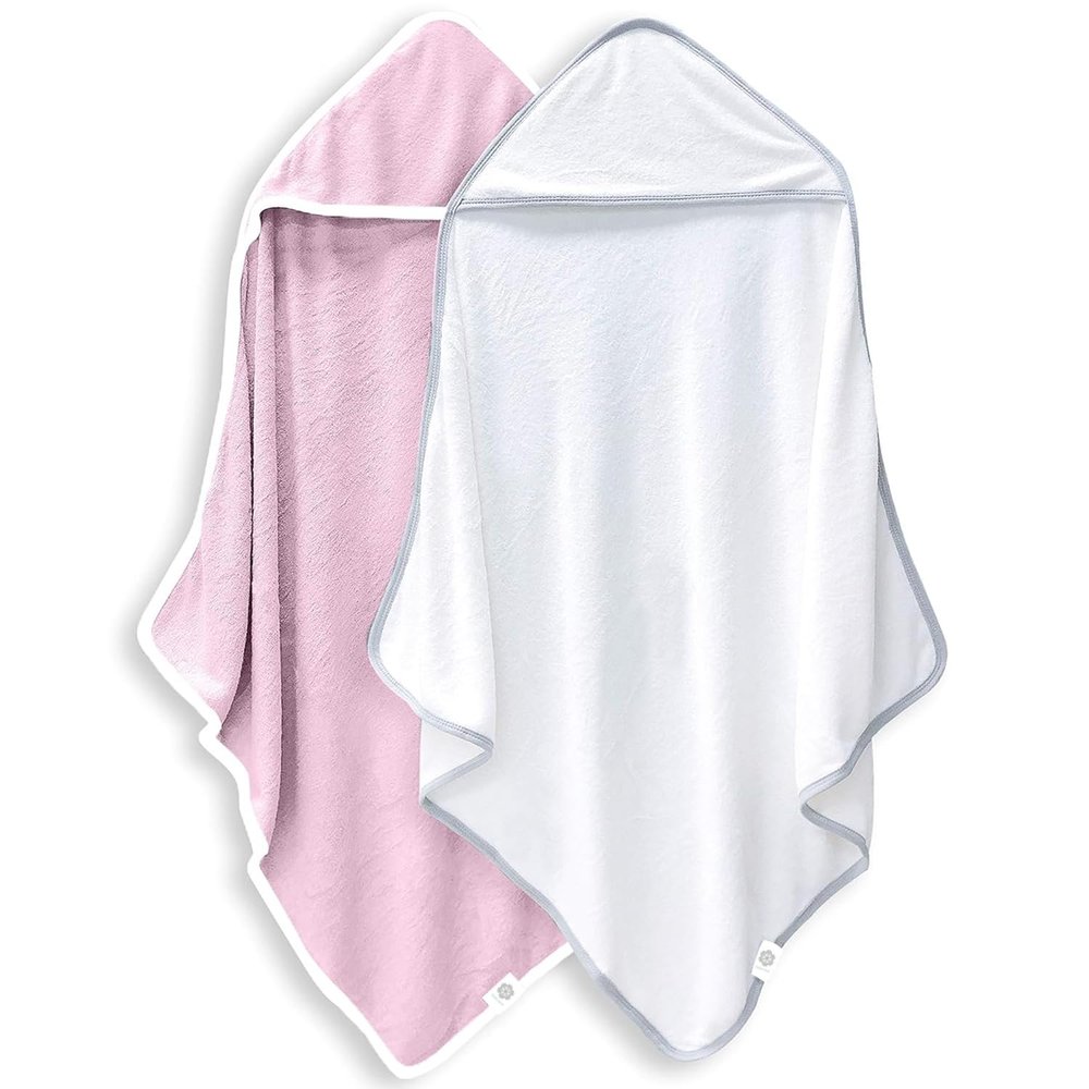 2 Pack Baby Bath Towel - Rayon Made from Bamboo, Ultra Soft Hooded Towels for Babies,Toddler,Infant - Newborn Essential -Perfect Baby Registry Gifts for Boy Girl - Pink and White