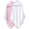 2 Pack Baby Bath Towel - Rayon Made from Bamboo, Ultra Soft Hooded Towels for Babies,Toddler,Infant - Newborn Essential -Perfect Baby Registry Gifts for Boy Girl - Pink and White view 1