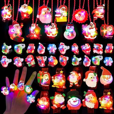 Atonofun Christmas Party Favors for Kids Light Up Xmas Gift Flash Rings Necklaces Bracelets 42 Pack LED Toys Glow in the Dark Party Supplies for Holiday Christmas Stocking Stuffers