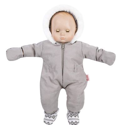 Rakki Dolli Doll Clothes Winter Romper Hooded Romper Outfit Snowsuit Warm Faux Fur Jumpsuit Fits 16" American Girl Doll (Grey Romper with Socks)