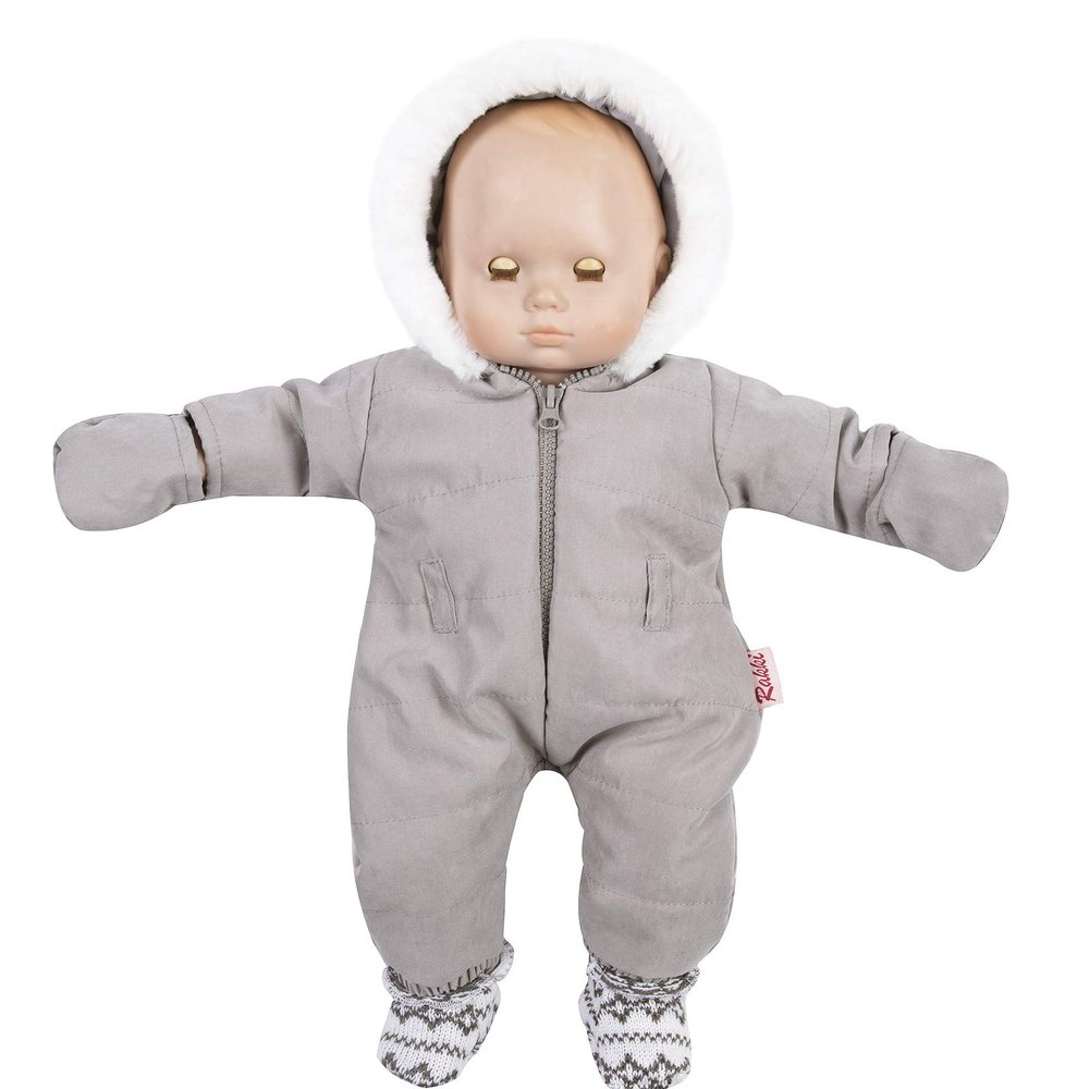 Rakki Dolli Doll Clothes Winter Romper Hooded Romper Outfit Snowsuit Warm Faux Fur Jumpsuit Fits 16" American Girl Doll (Grey Romper with Socks)