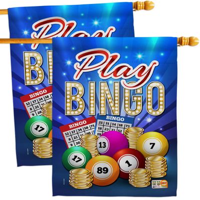 Play Bingo House Flags 2 pcs Pack Interests Game Bunco Night Dice Poker Hobbies Leisure Activity Small Decorative Gift Yard Banner Double-Sided Made In USA 28 X 40
