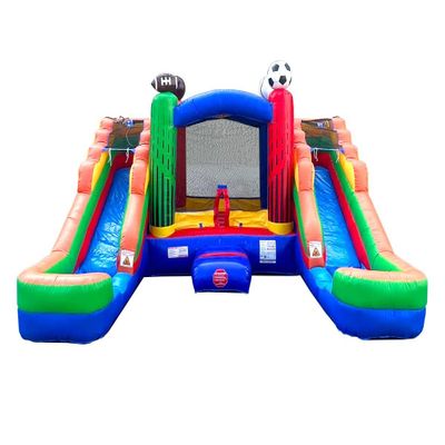 Crossover Sports Double Water Slide Bounce House Combo, 16.5 x 15 x 11 Foot, PVC Vinyl Inflatable Bouncy House for Kids, Wet or Dry Slides, with Stakes, Storage Bag and 1 HP Blower