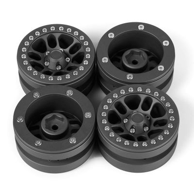 4Pcs 1.9 Inch Aluminum Metal Beadlock Wheel Rims for 1/10 RC Axial SCX10 CC01 (Black)