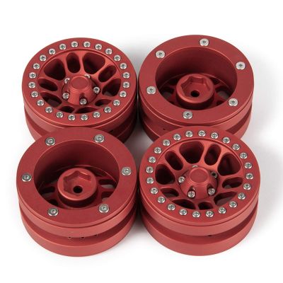 4Pcs 1.9 Inch Aluminum Metal Beadlock Wheel Rims for 1/10 RC Axial SCX10 CC01 (Red)