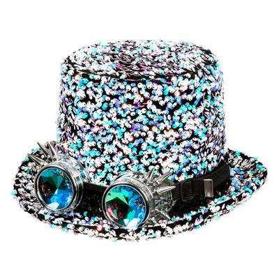 Boland 10235858 Pearl+partyglasses 54565 Desert Dream Hat with Glasses, Silver, Cylinder, Sequins, Theme Party, Carnival