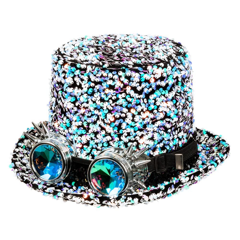 Boland 10235858 Pearl+partyglasses 54565 Desert Dream Hat with Glasses, Silver, Cylinder, Sequins, Theme Party, Carnival