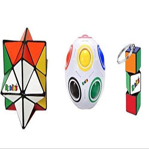 Rubik's Cube 3-Piece Gift Set (Rainbow Ball, Magic Star Puzzle and Twist Key Chain) Pocket Educational and STEM Toy, Brain Teaser, Stress Relief, Fun and Additive Fidget Toys For Adults, Teen and Kids